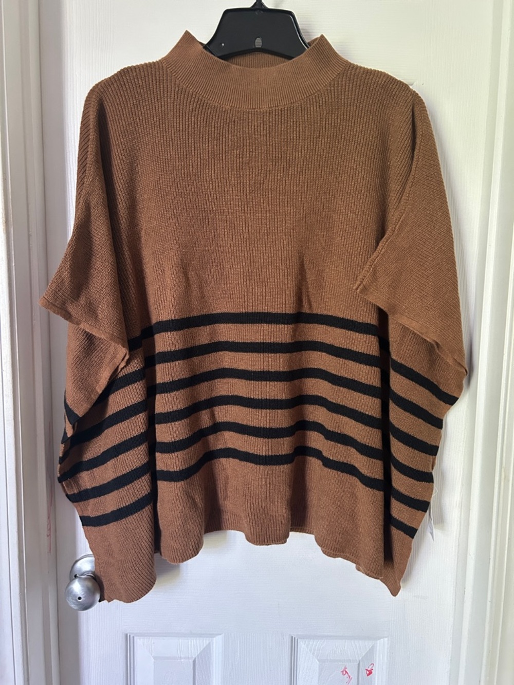 J. Crew Brown and Black Striped Turtleneck Poncho Sweater